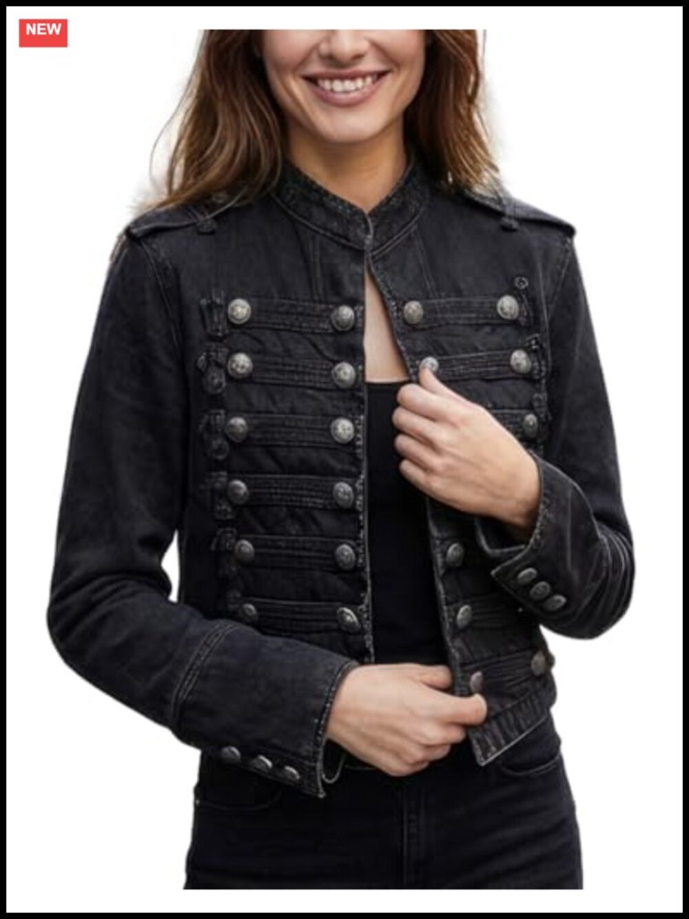 Women's Denim Jacket Military Steampunk Gothic Double Breasted Jean Coat